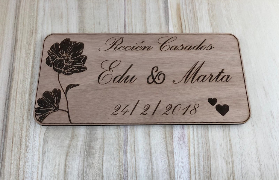 Matrícula Madera personalizada Bodas o Eventos
